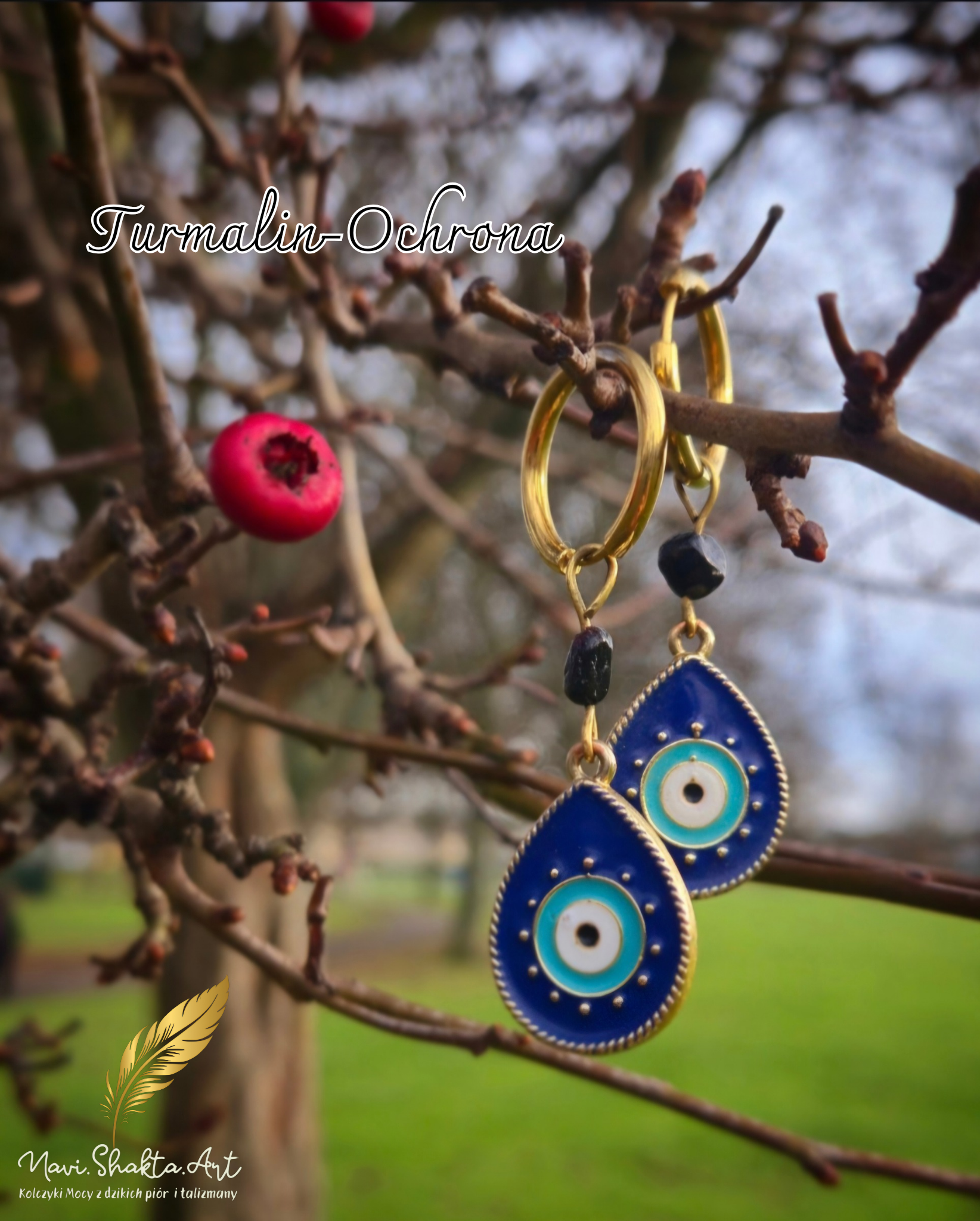 TURMALIN I OKO PROROKA KOLCZYKI OCHRONNE