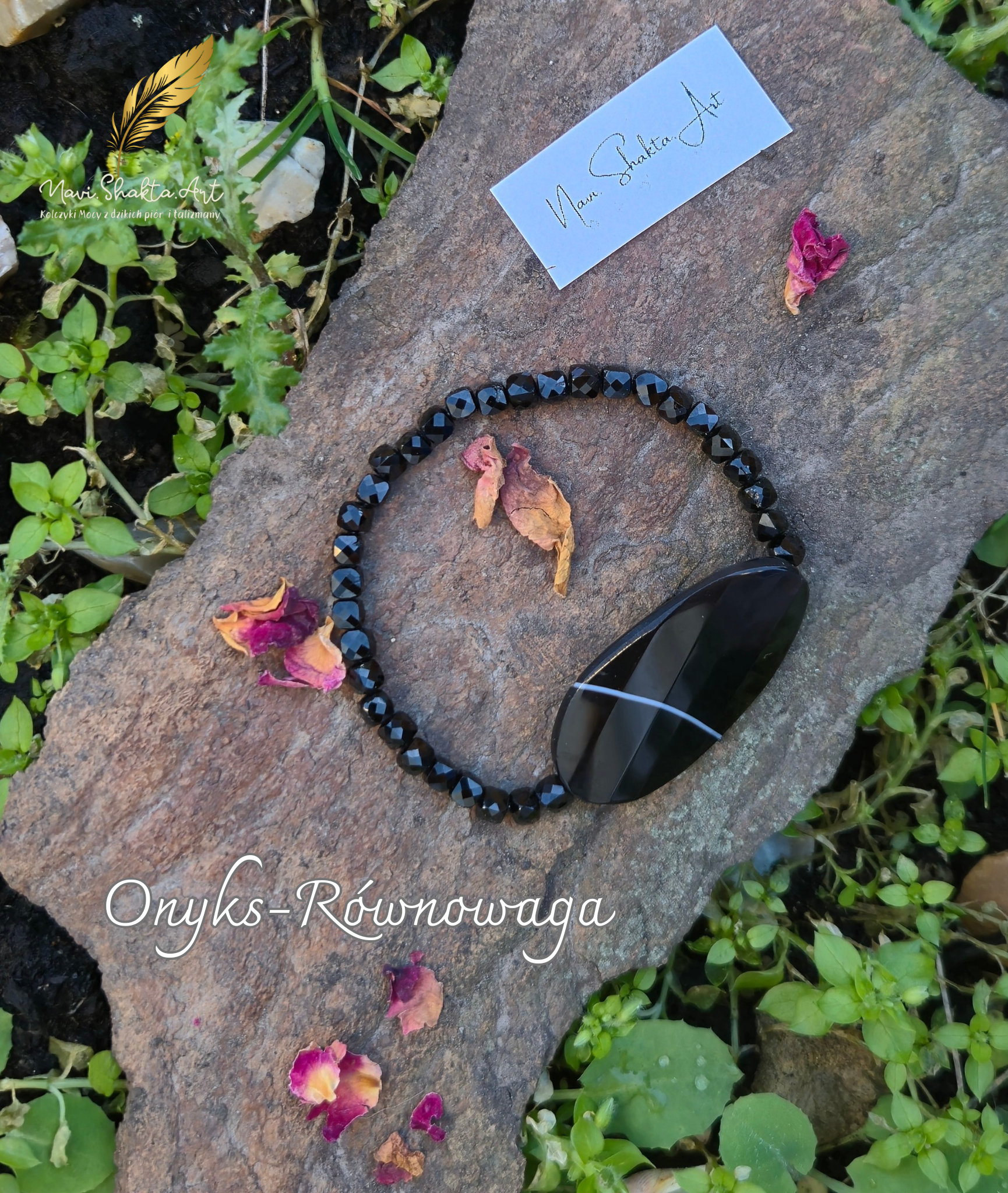 CZARNY ONYX BRANZOLETKA-RÓWNOWAGA